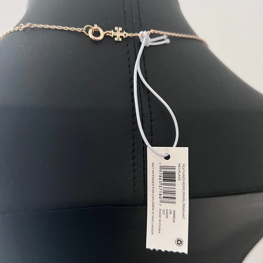 Tory Burch Twisted Rope Pearl Gold Pendant Necklace